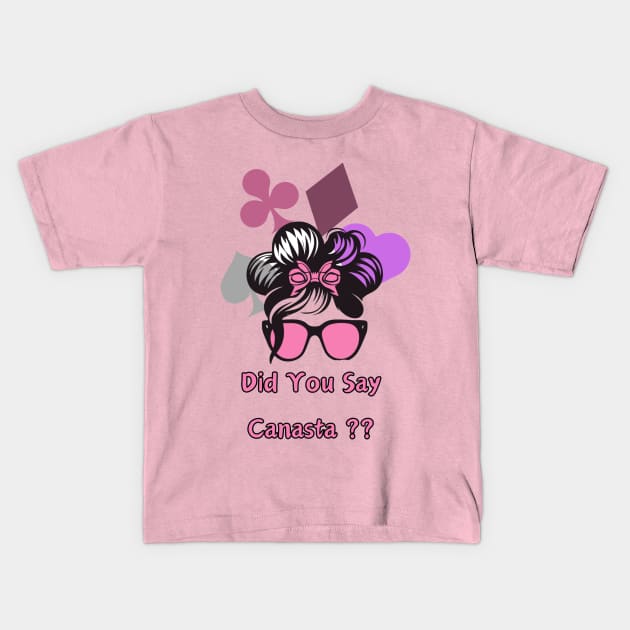 " Canasta Jubilation: Card Queen's Elegance"- Funny Canasta Lover Kids T-Shirt by stickercuffs